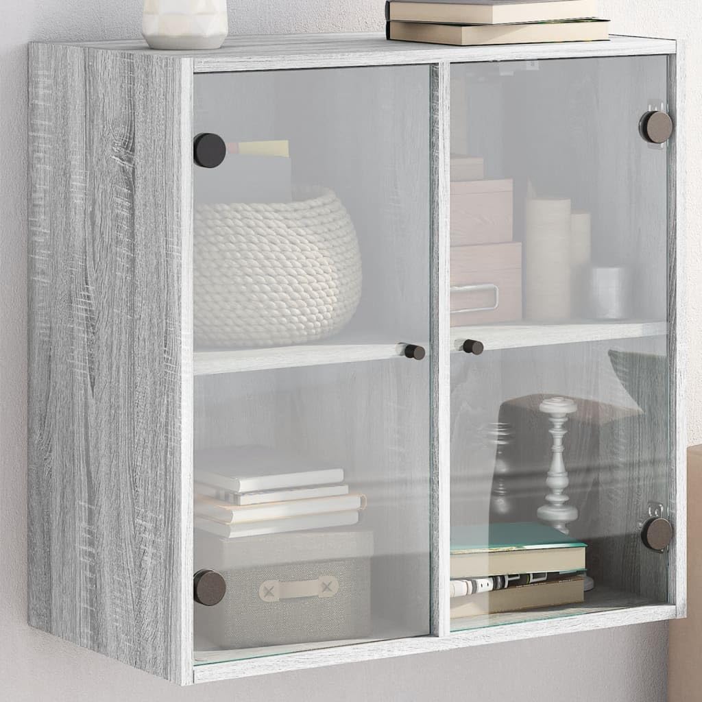 Armoire murale gris Sonoma 68x37x68,5 cm avec portes en verre et étagère de rangement
