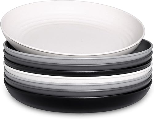 GENLGE Juego de 8 platos de paja de trigo de 10 pulgadas, platos de cocina aptos para microondas, platos reutilizables irrompibles para exteriores,