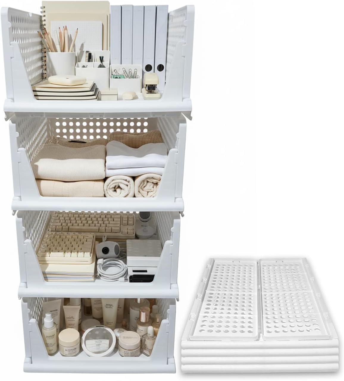 KAPCO Wardrobe Storage Organiser 4-Pack, Stackable Foldable Plastic ...