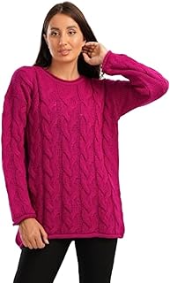 كنزة بولوفر من كارينا برقبة مستديرة للنساء بأكمام طويلة، مصنوعة من قماش مضفر منسوج