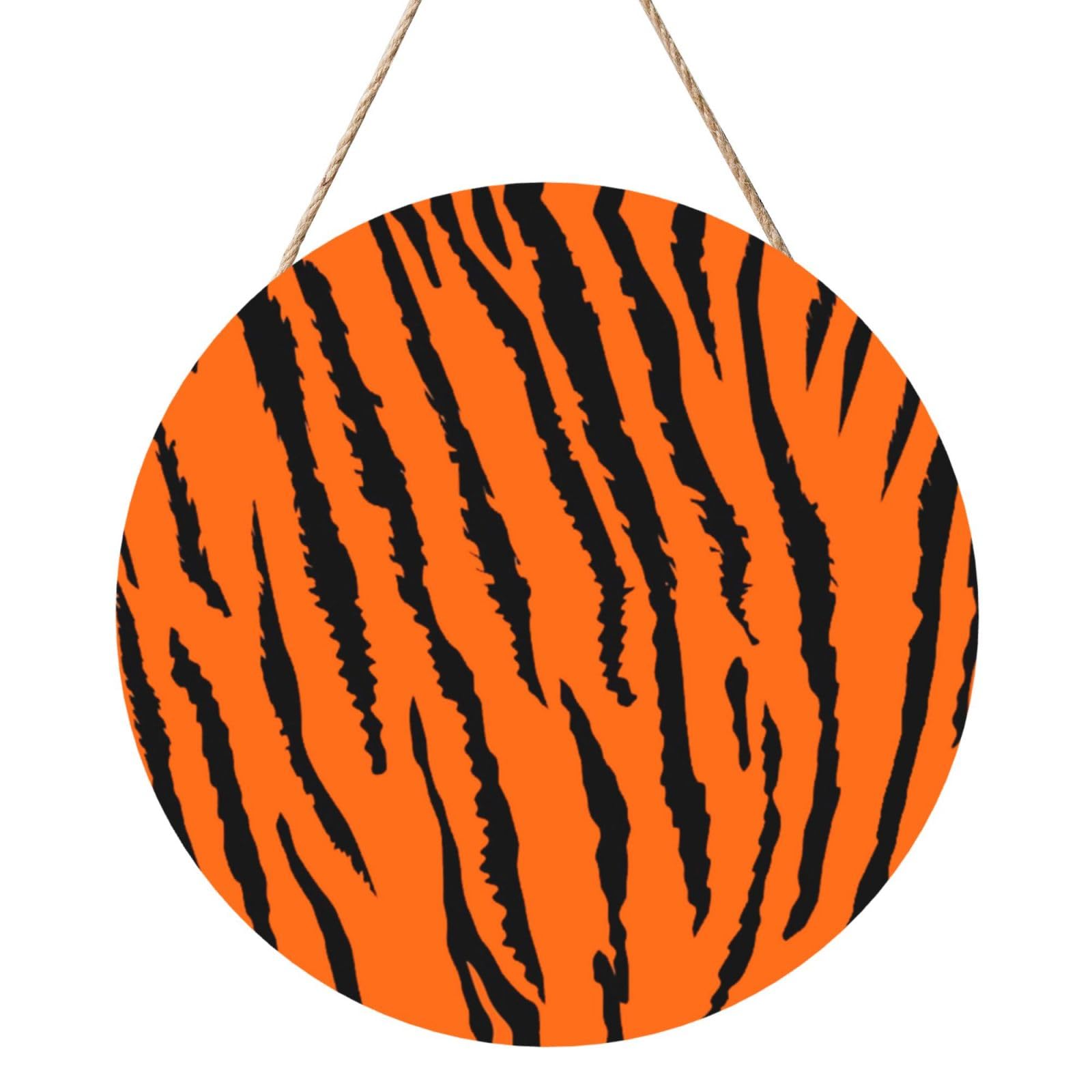 InOmak Orange Tiger Leopard, Round Wood Panel Painting 12 in, Wall Hanging Painting For Home