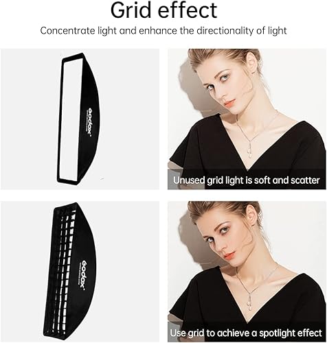 Vista 2 de Godox FW22x90CM / 9"x36" Bowens Mount Strip Honeycomb Grid Softbox, caja suave portátil con anillo de velocidad Bowens, softbox con rejilla