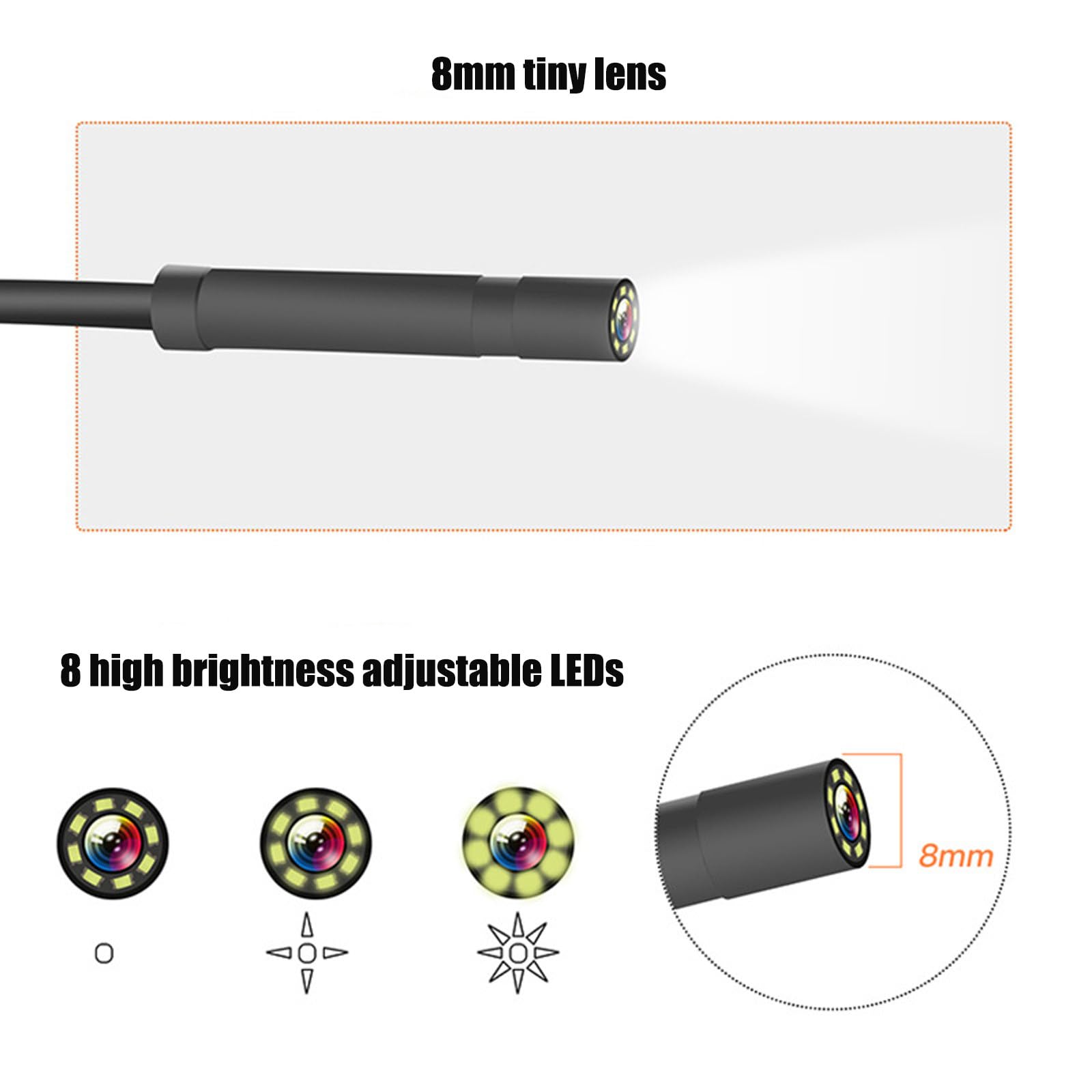 Kamera inspekcyjna Borescope 8,8 mm, ekran 4,3 cala 1080p HD Kamera wężowa ze światłem, półsztywny kabel, do naprawy silnika samochodowego, kontroli węża, 6,5FT