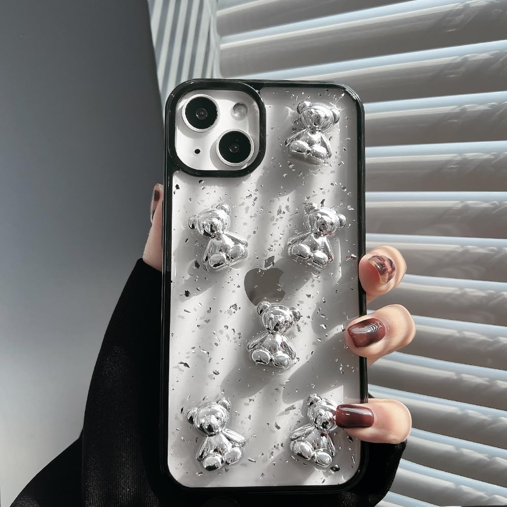 Süße Bären-Handyhülle Für IPhone 13 Pro (6,1 Zoll) – Mit 3D-Glitzer, Schwarz, Transparent & Schutz Vor Stößen