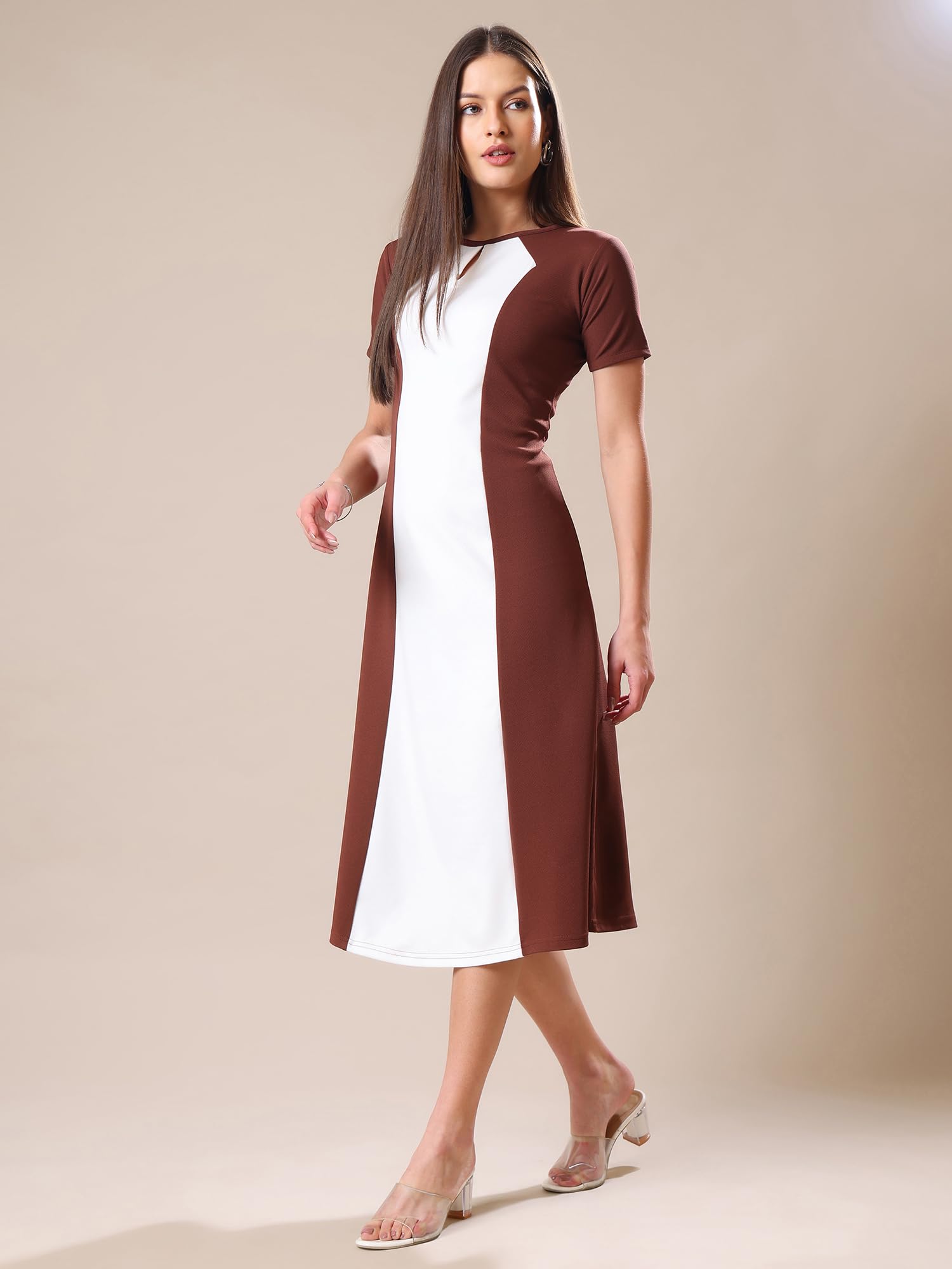 Purvaja Womens A-Line Midi Dress (Bely-179_Brown_Large)