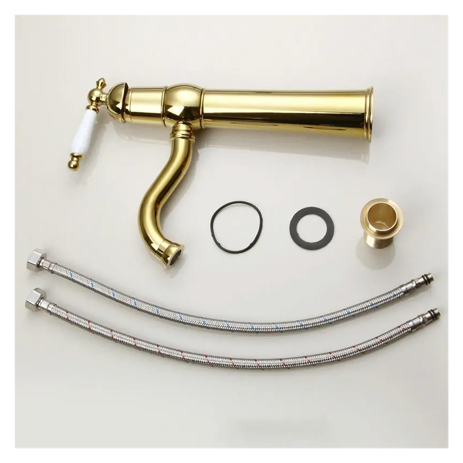 Incluye cartucho de cerámica, kit de fijación y dos mangueras de conexión, solo Compatible with alta presión. Está hecho de materiales sólidos, por lo que obtiene un grifo de diseño Compatible with us
