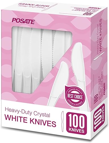 POSATE Cuchillos de plástico blanco, pesados, 100 unidades