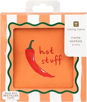 Talking Tables 20 x Paper Cocktail Napkins, Chilli Patterned Serviettes, Disposable, 25 x 25 cm, Fiesta Tableware for Taco Nights, BBQs, Christmas & Halloween