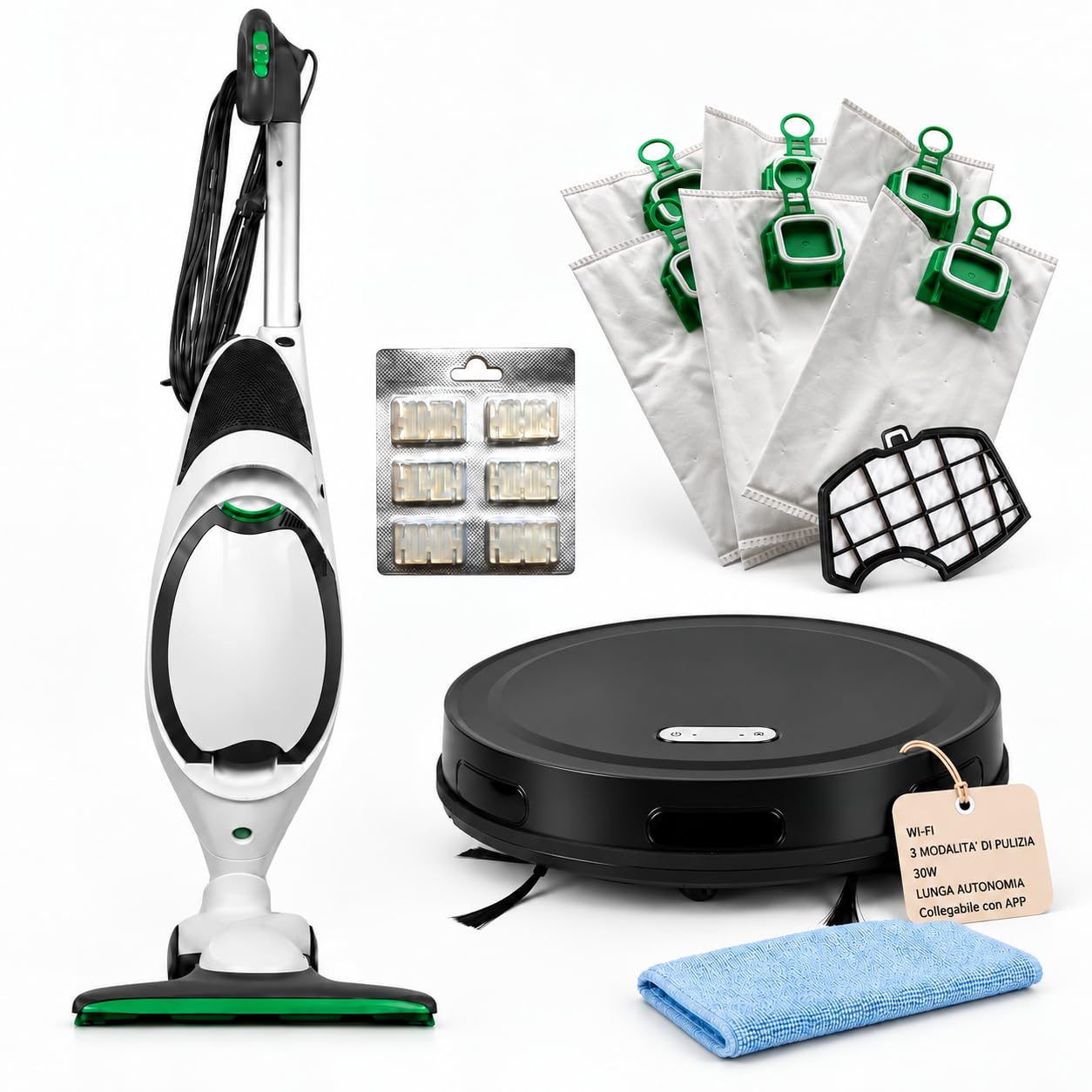 Aspirapolvere Folletto VK150 NUOVO COMPRESO di Robot Wi‑Fi 30W con App