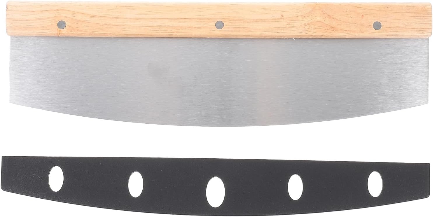 BESPORTBLE Wood Handle Pizza Cutter with Cover Stainless Steel Kitchen Baking Cutting Tool for Home Use Handheld Practical Pizza Slicer and Baking Supplies