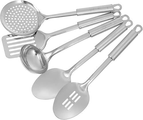 1 juego de utensilios de cocina de acero inoxidable resistentes al calor, vajilla plateada para cocinar y servir utensilios de cocina esenciales