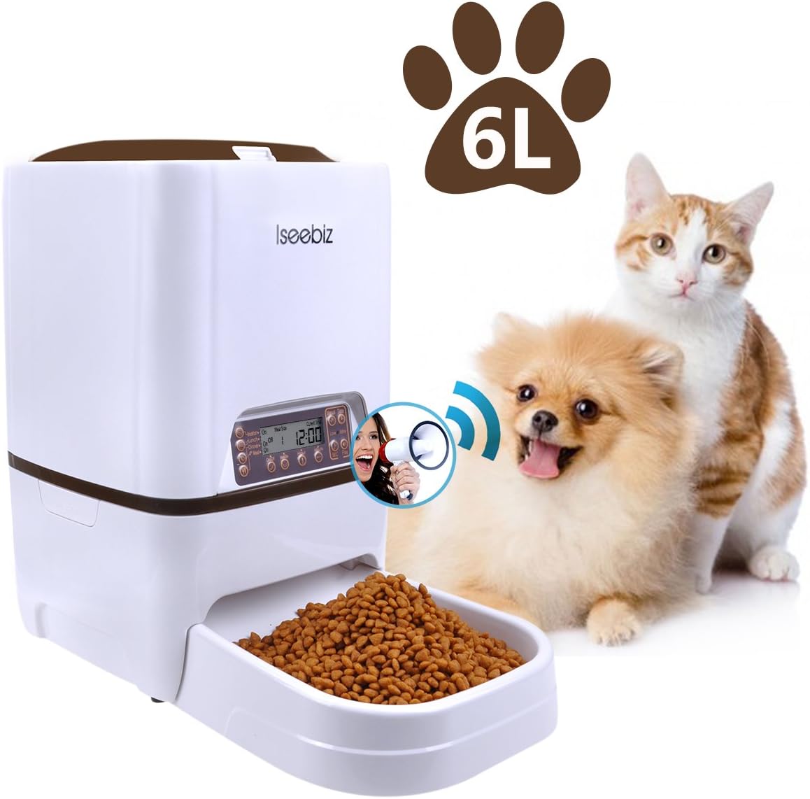 YuanKanJu Automatic Cat Feeder,6L Automatic Pet Dog Feeder,Dogs Cats Food Dispenser with Timer and Meal Size,IR Detect,Voice Recorder Up…