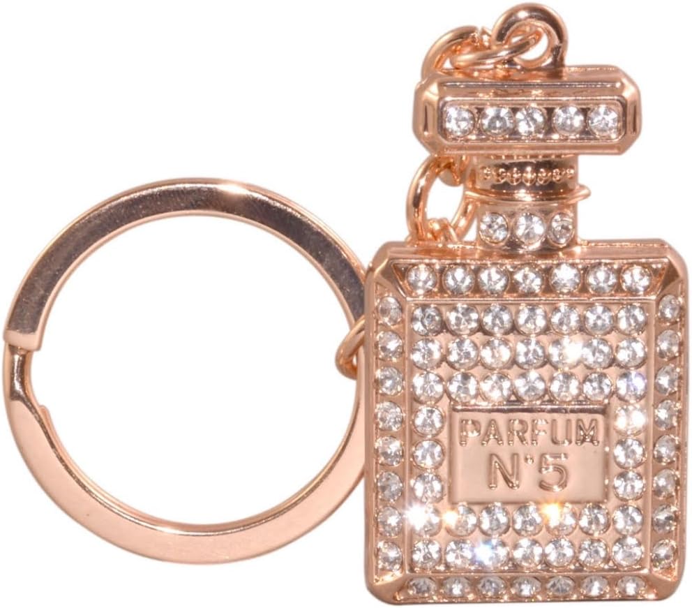 Diamante Keyring, Cute Keychain for Women and Men, Key Accessories for Purse, Handbag Decoration, Novelty Gift forValentine's Day, Christmas, Birthdays, Thanksgiving - Perfume Bottle - In Rose Gold