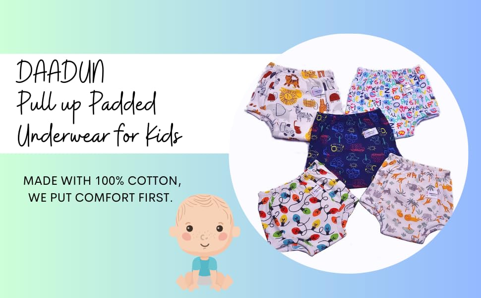 Image of Baby Padded Underwear - Soft Cotton Potty Training Pants for Toddlers, Washable & Reusable, Leak-Proof Training Underwear for Boys & Girls