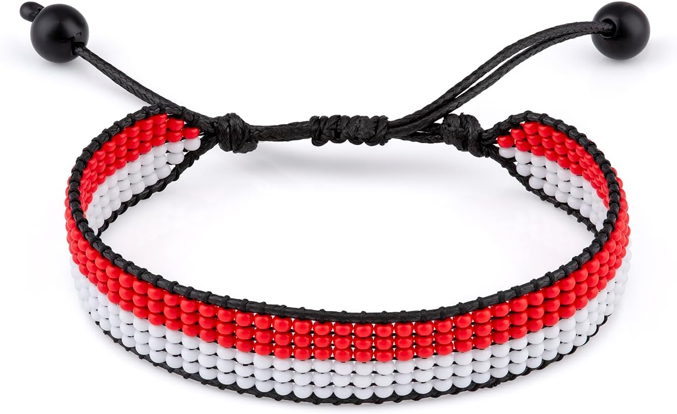 Indonesia Flag Bracelet, Adjustable, Boho Style Rope Bracelet for Women, Men, Thread String