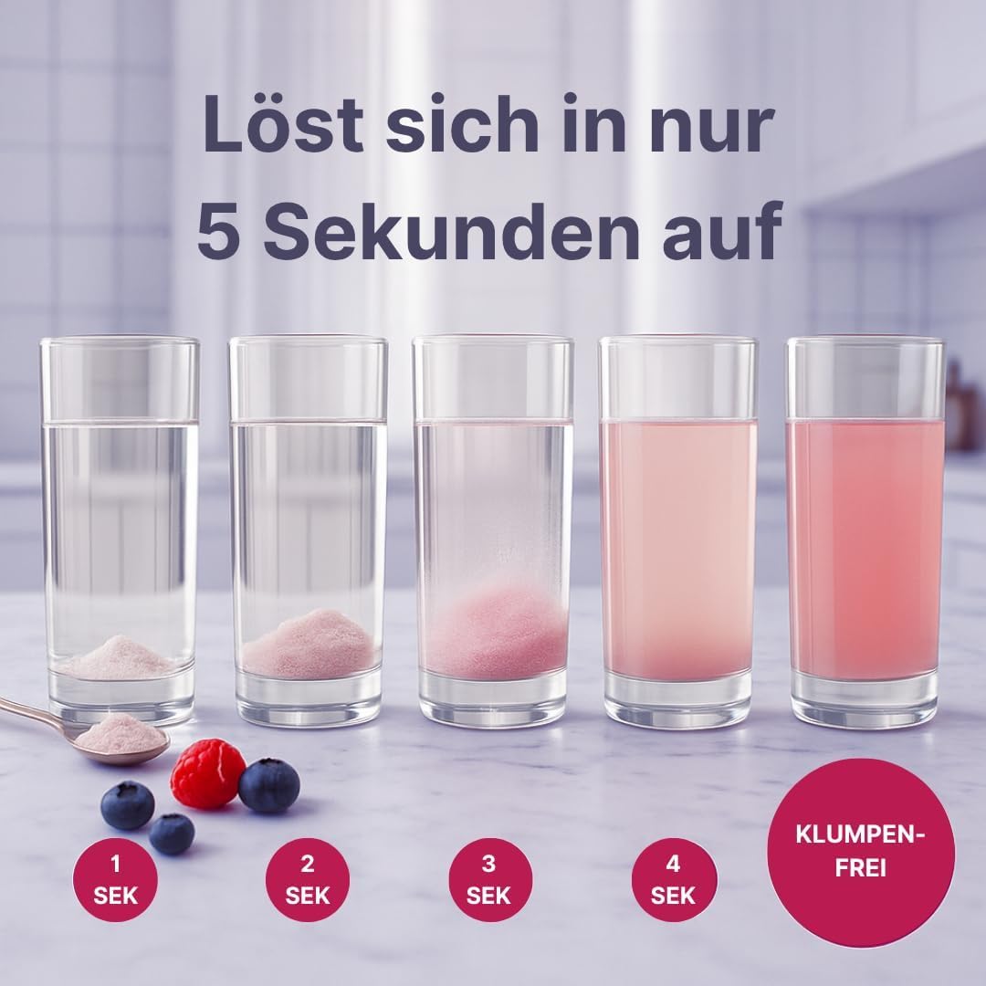 Wellbe Kollagen Pulver Wildberry - hochdosiert mit maximal bioaktivem Kollagen Hydrolysat, Biotin, Zink, Vitamin C & Hyaluron - Collagen Pulver - Kollagenpulver Peptide Made in Germany