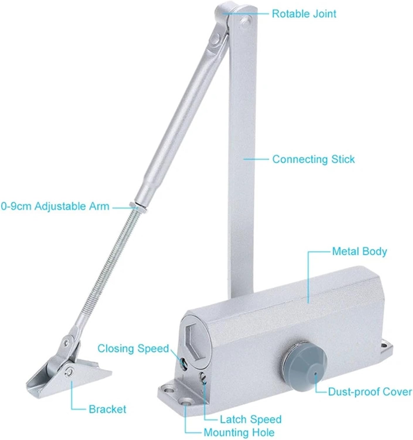 Automatic Hydraulic Door Closer Buffer 90 Degree Positioning Adjustable Speed Aluminium Alloy for Left Right Hand Doors 25~45 KG 1Pcs