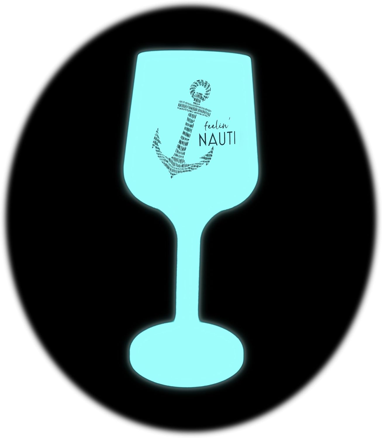 Pavilion Gift Company - Feelin' Nauti - 13" Silicone Stemmed Wine Glass Glow In The Dark Anchor Nautical Lake Waterfront Summer Drinkware Kitchenware