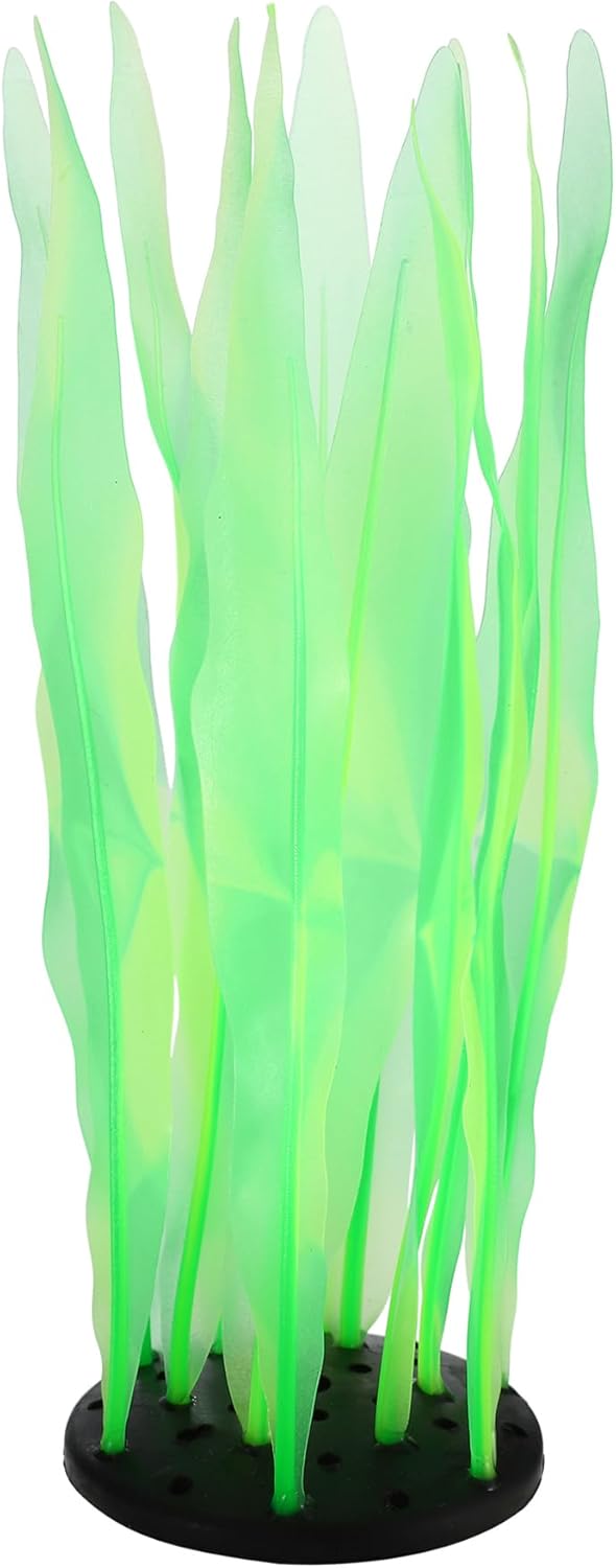 Glowing Artificial Water Plants, Soft Silicone Glowing Artificial Seaweed Artificial Kelp for Fish Tank Decoration, 6.89 Inch (Green)
