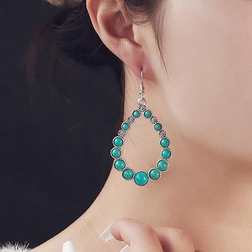 Miniatura 7 de Boolavard Turquoise Bohemian Dangle Earrings for Women, Turquoise Dainty Teardrop Drop Earrings Boho Hoop Healing Stone Earrings Jewelry Gifts