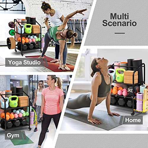 Matrix-Athletic Yoga Mat Storage Rack - Home Gym Workout Organizer For Yoga Brick, Block, Roller, Dumbbell, Weight, Kettlebell, Resistance Band, And More - Fitness Exercise Training Equipment Storage Cart With Hooks And Wheels #TOP2