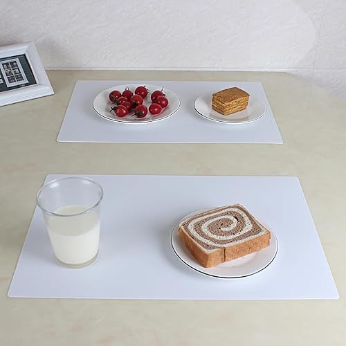 Miniatura 6 de Juego de 4 manteles individuales de plástico blanco, fáciles de limpiar, lavables, para interiores y exteriores, resistentes al calor, manteles