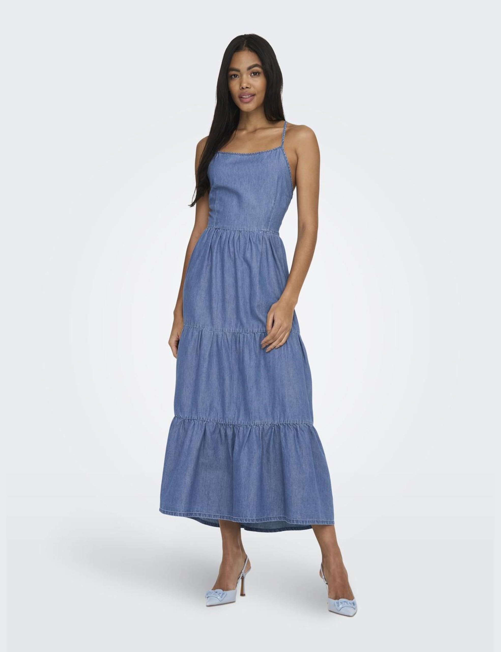 ONLY Damen Onlrina Sl Open Back Long DNM Dress Qyt Jeanskleid (1er Pack)