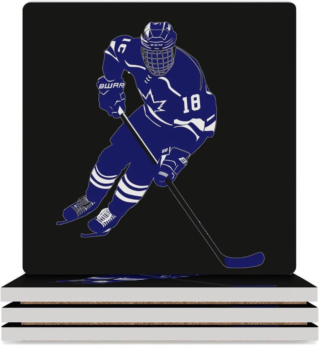 Ice Hockey Player Coaster for Drinks Square Ceramic Table Coasters Stone Mat Crafts 6PCS Home Kitchen Decor