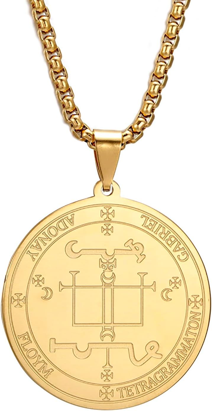 Archangel Gabriel Necklace Protection Amulet Necklace Guardian Angel Medal Archangel Michael Pendant Solomon Badge Holy Archangel Jewelry for Men