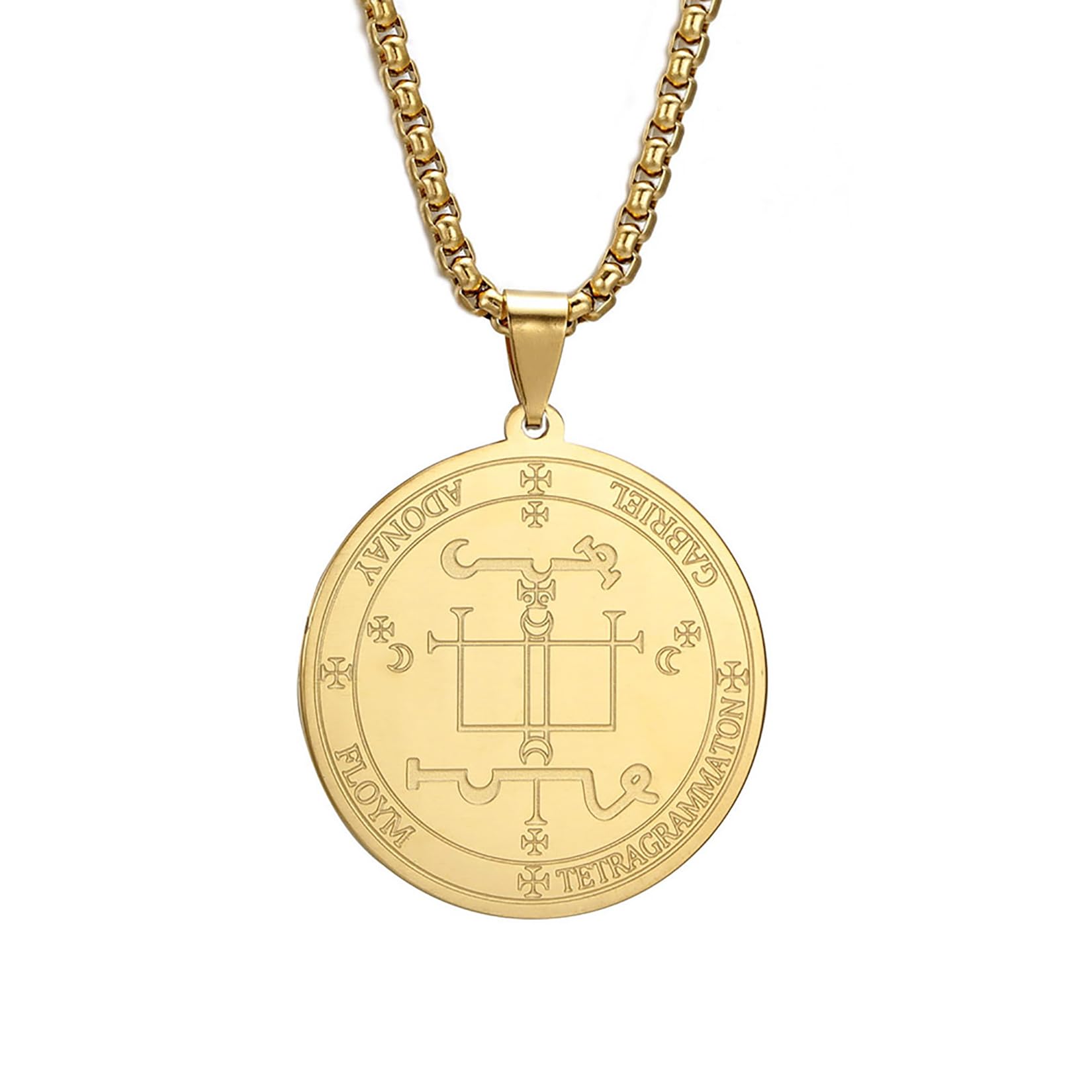 EUEAVAN Archangel Gabriel Necklace Protection Amulet Necklace Guardian Angel Medal Archangel Michael Pendant Solomon Badge Holy Archangel Jewelry for Men