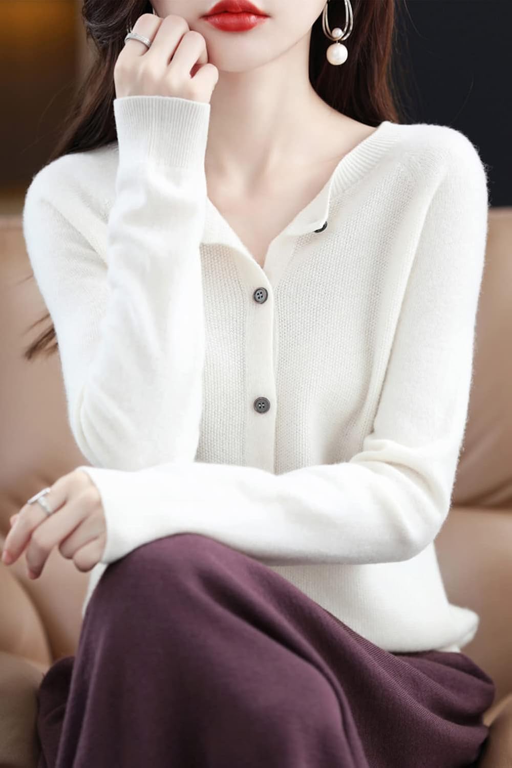 100% Merino Wool Sweaters Women's Fall Winter Warm Soft Knitted Crew Neck Cardigan Turtleneck Long Sleeves - Image 5