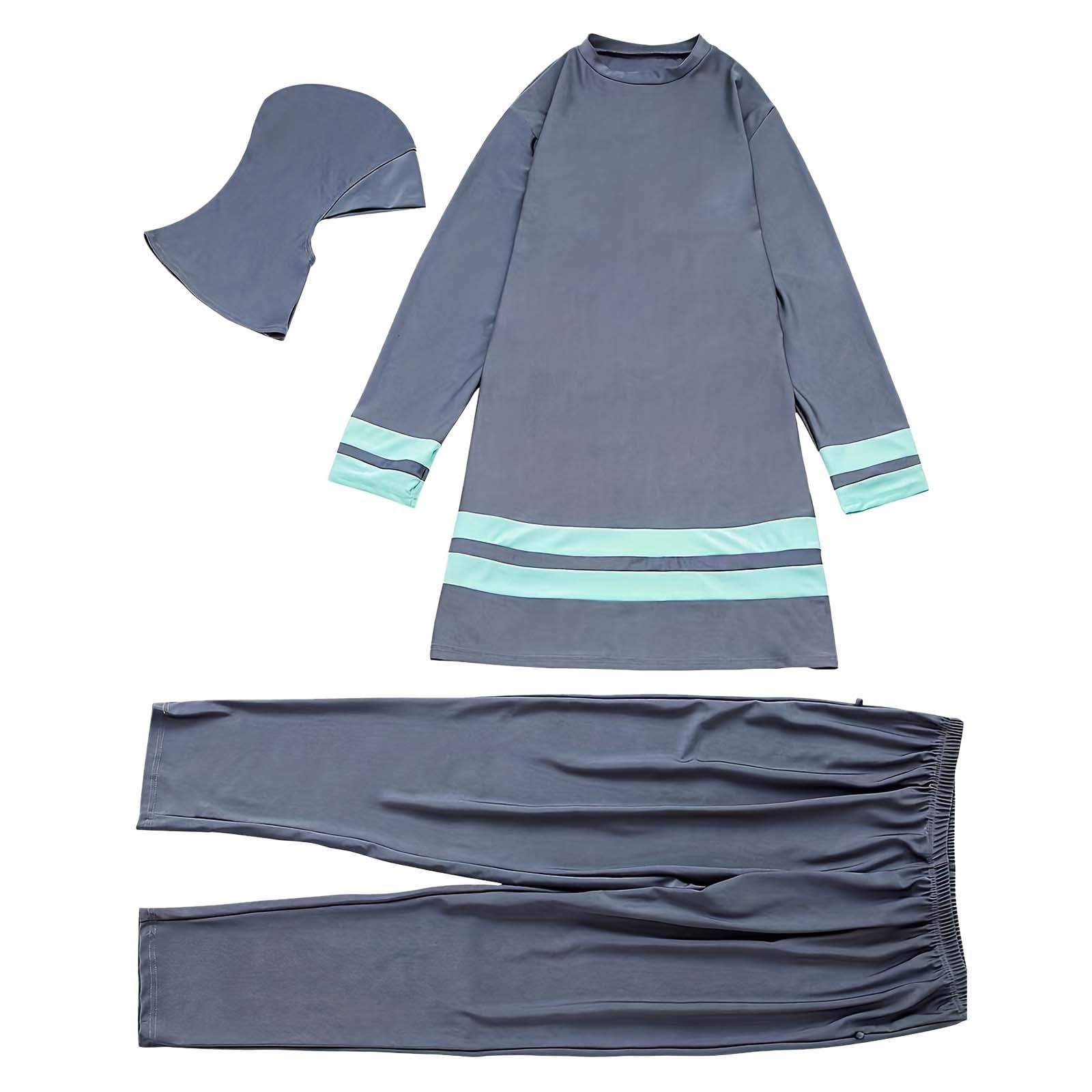 Femmes été Burkini Musulman Maillots de Bain Femme 3 Pièces Maillot de Bain Maillot de Bain Manches Longues Plage Maillot de Bain Plage Cover Ups