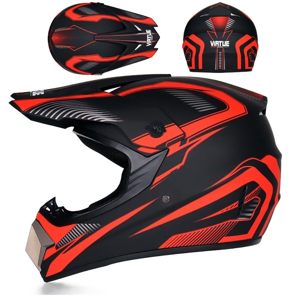 Juventud Niños Integral Casco de Motocross, con Gafas/Máscaras/Guantes, Unisexo Deporte Dual Todoterreno Enduro Moto Chocar Cascos, Descenso BMX MTB ATV Dirt Bikes Casco