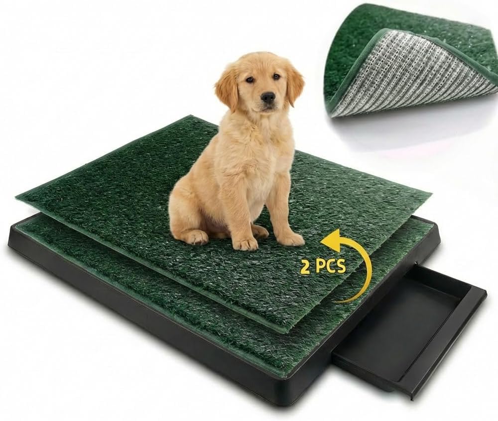 Hundetoilette Hundeklo, Indoor Hundetoiletten mit 2 Pcs Kunstrasen Welpentoilette Trainingsunterlage Hunde Toilette mit Gras Anti-Rutsch & verhindert Absplittern für Kleine Mittelgroß Hunde