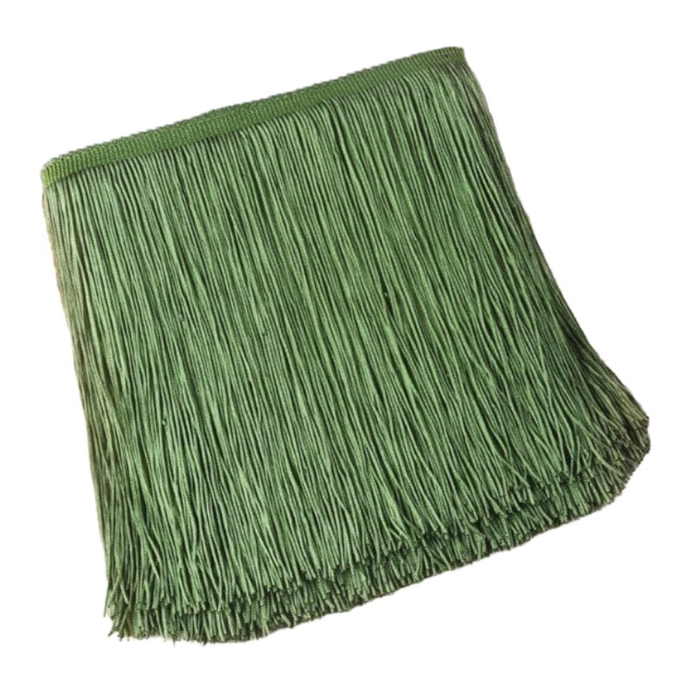 Blausky 15 cm x 5 m Wide Tassel Fringe Trim Dance Fringe Cut Fringe Silky Fringe Ribbon Decorative Ribbon Fringe Trim Ribbons for Sewing, for Latin Dress Lingerie Curtains, Olive Green