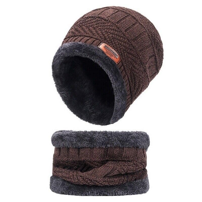 Wool Beanie Cap & Muffler Set for Mens & Women, Winter Stylish Ultra Soft Wollen Caps/Hat with Neck Warmer Scarf for Boys & Men- Warm, Snow Proof - 20 Degree Temperature | Brown