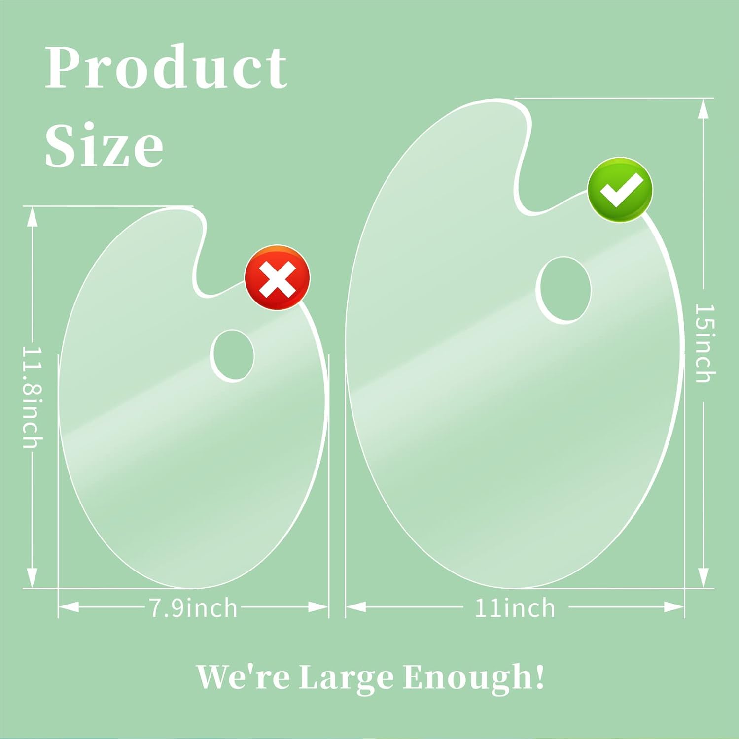 Paint Pallet Paint Palette, Large Acrylic Paint Palette, Upgrade Big Size Acrylic Palette 15 X 11 Inches Oval, Easy Clean Transparent Non-Stick Painting Palette