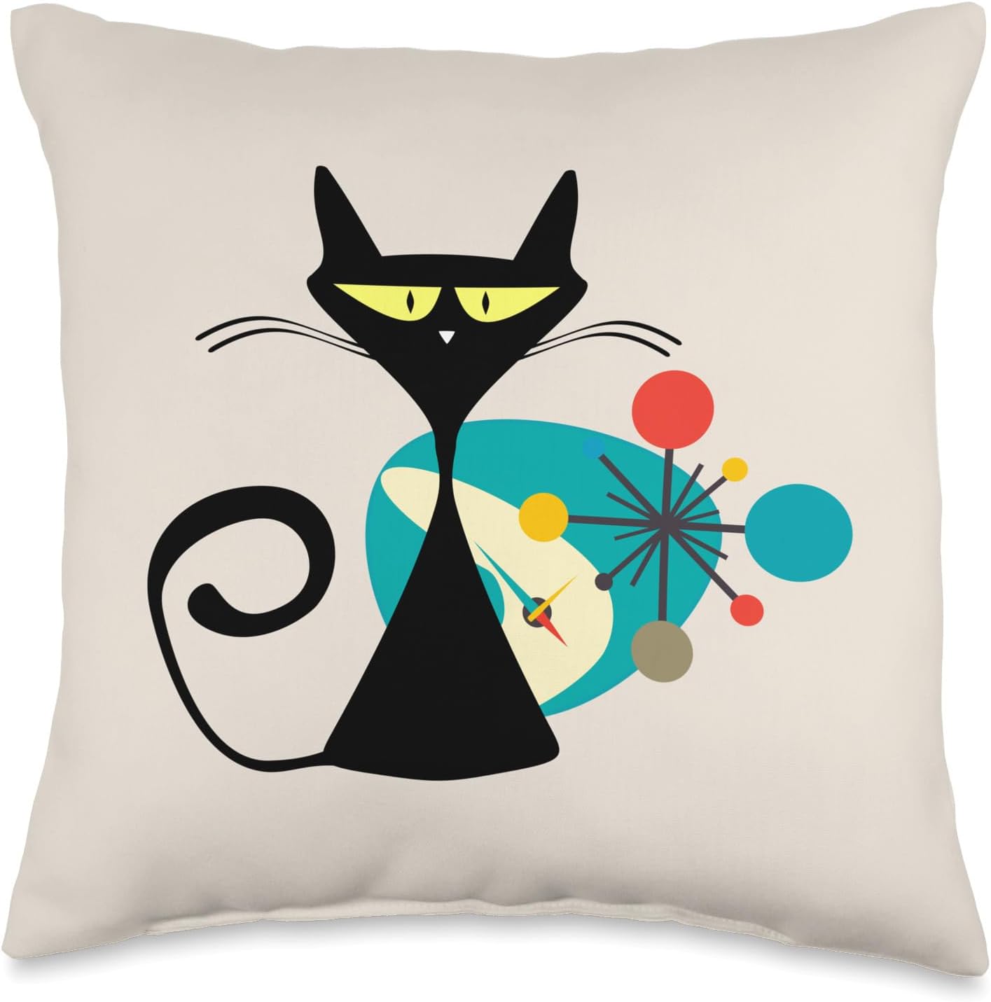 Midcentury Mid Century Cat Retro Atomic Age Space Modern Throw Pillow