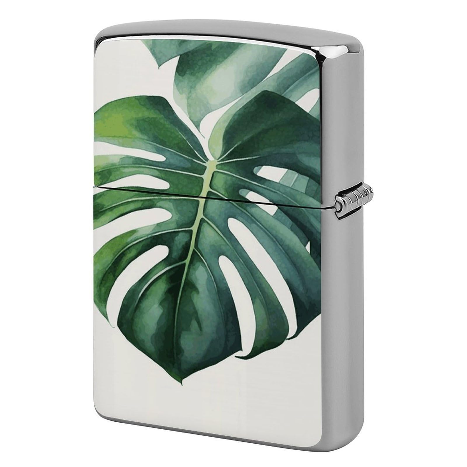 Watercolor Monstera Leaf Lighter Cover for Men, Personalized Lighter Case for Birthday Gift, Flip-Top Lighters Protective Cover, Portable Lighters Shell for Outdoor, Travel