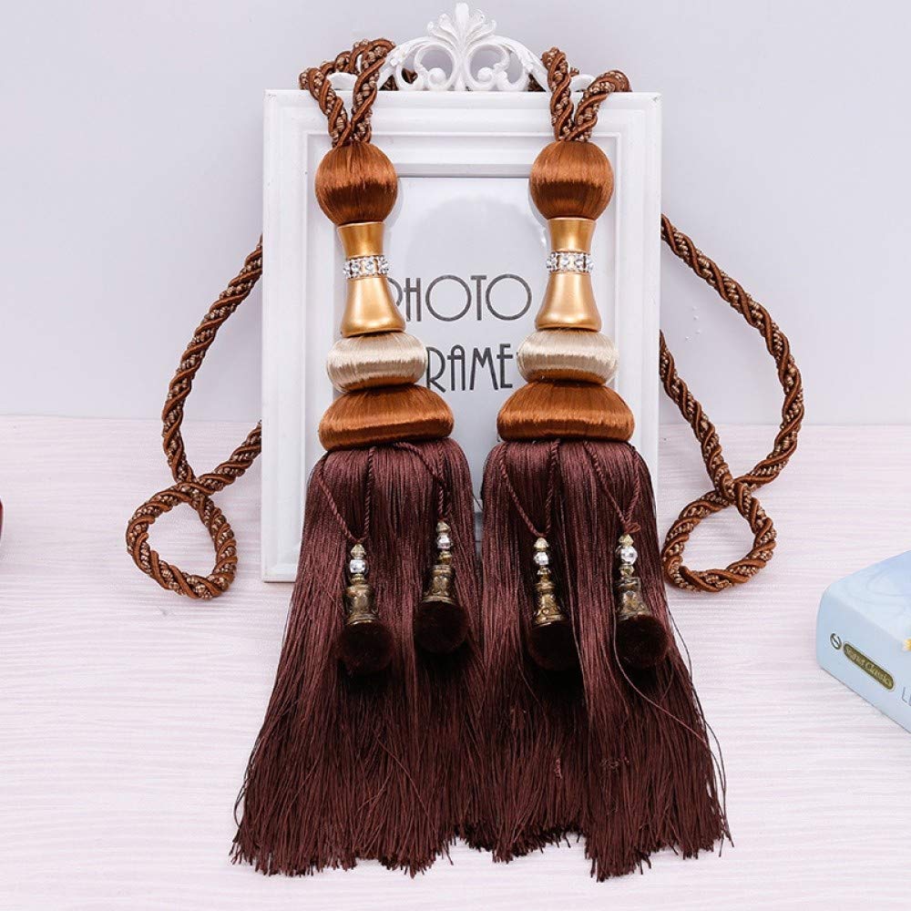 2 Pcs Rideau Accessoires Décoratifs Tassel Embrasses Porte-Rideau Suspendu Boule Rideau Sangle Living Rideau Suspendu Titulaire, Café Foncé, 55,90cm