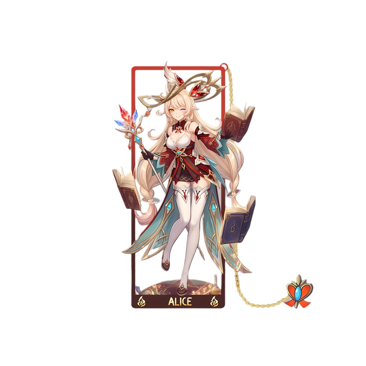 1PC Genshin Impact Natlan Characters Metal Bookmark Game Bookmark with Chain for Game Fans (Alice)