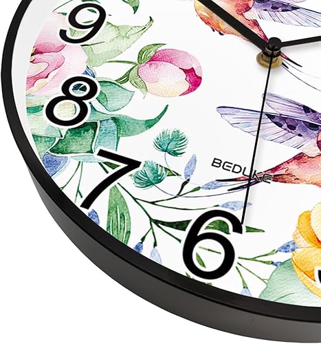 Miniatura 2 de Reloj de pared silencioso sin tictac, funciona con pilas, de cuarzo, gran número, flor de colibrí, relojes decorativos para oficina, aula, sala de