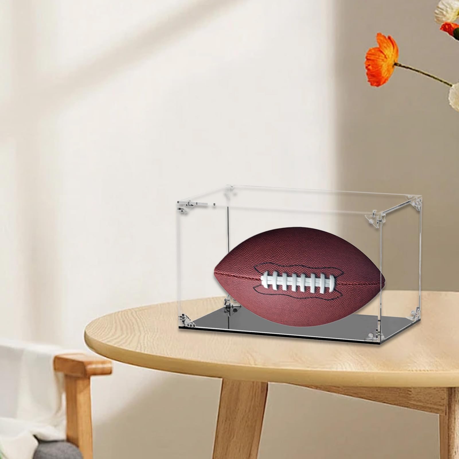 Vitrina Transparente de Fútbol Soporte Acrílico Antipolvo Protección UV