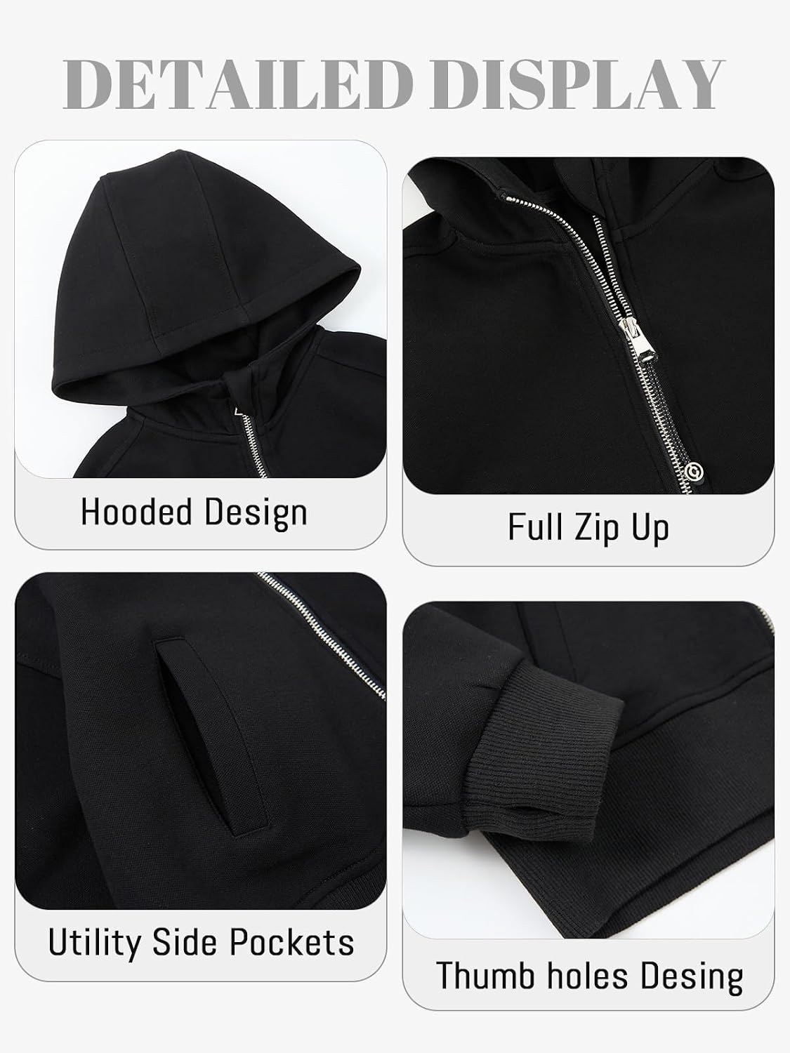 Rolanko Girls Zip Up Hoodies Cropped Sweatshirts Long Sleeve Jackets with Pockets Kids Tops Clothes 7-15 Years