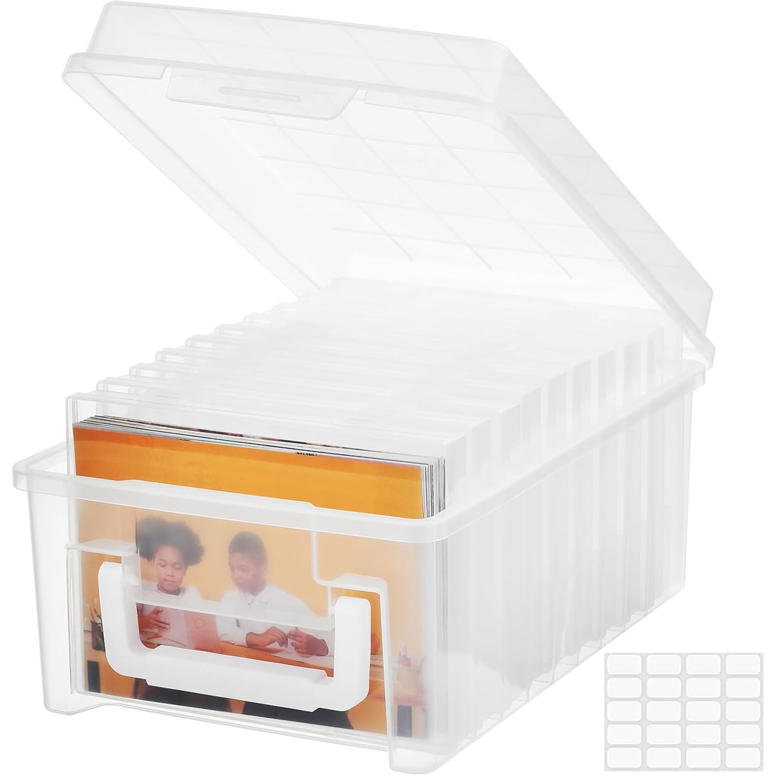 VITEVER Caja de almacenamiento de fotos con asa, 14 x 19 cm, caja de fotos, organizador de fotos, 10 soportes interiores para fotos, cajas de fotos, organizadores de plástico para semillas, tarjetas,
