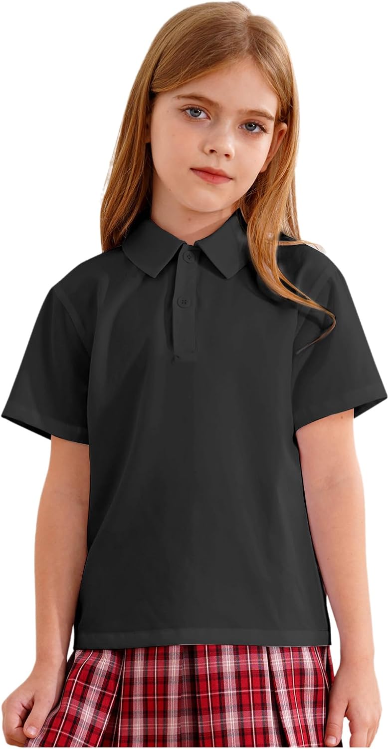 Freebily Girls' School Uniform Short Sleeve Polos Shirts Button Down Schoolgirl T-Shirt Summer Tops