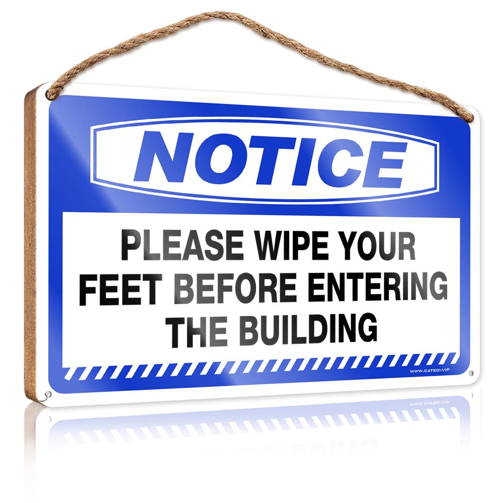 HELIOFORGE Farmhouse Door Decor Notice Please Wipe Your Feet Before Entering The Building Wooden Sign(15X28CM)