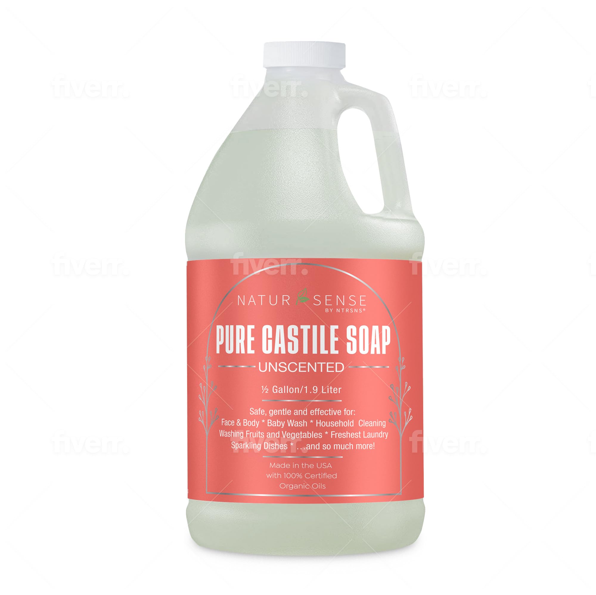 NaturSense Pure Castile Soap. Unscented, made with 100% Certified Organic Oils, Gentle Personal & Baby Wash, Safe & Effective Household Cleaning 64 Fl Oz/Half-Gallon (Pack of 1)