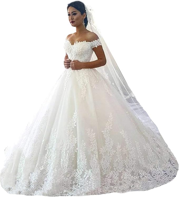 Amazon.com: Fanciest Women's Lace Wedding Dresses for Bride 2024 Ball ...