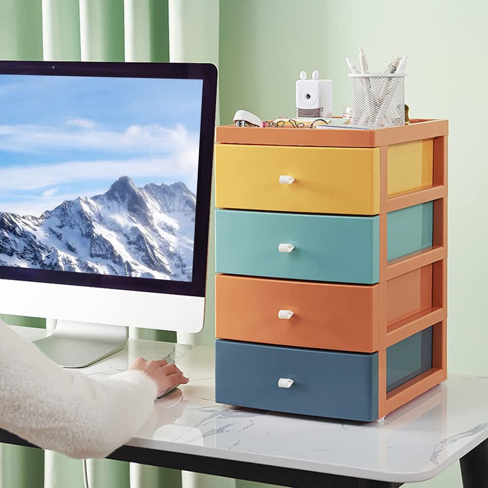 Caja de almacenamiento de escritorio con cajón, estante cosmético, oficina, estudiante, escritorio, organizar, almacenamiento pequeño, cuatro pisos